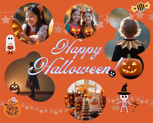 ハロウィンの仮装をした子どもたちとかわいいパッケージのお菓子