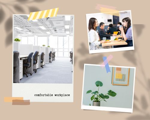 オフィスの内装、ランチルームのコラージュ写真